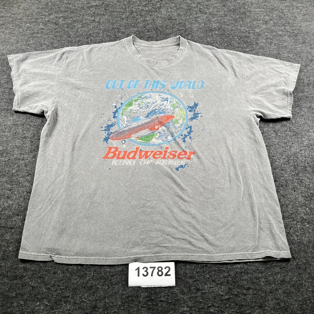 Budweiser T-Shirt Men XL Grey Space Blimp Graphic Crew Neck Short Sleeve Outdoor